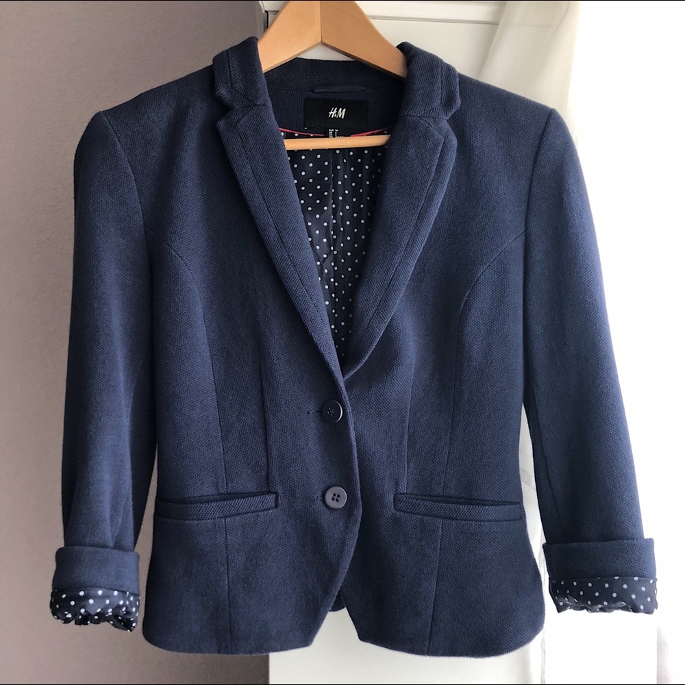 H&M navy blue blazer with polka dot lining